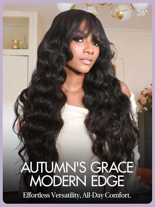 LUVME HAIR 7x6 HD Lace All-Day Comfort Wig with Bangs 200% Density Hair PartingMax Lace Wigs Loose Body Wave Lace Front Wigs Human Hair Pre Cut Plucked Lace Frontal Glueless 18 Inches