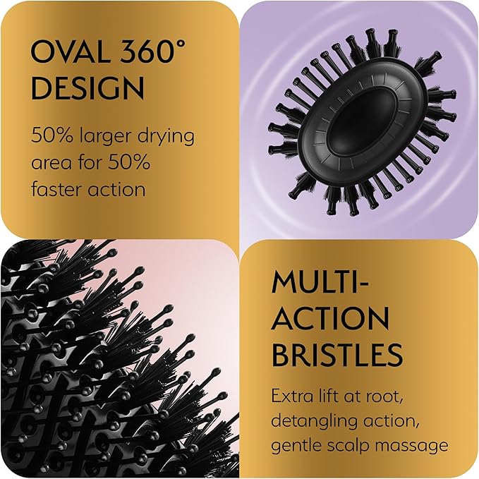 Professional Blowout Hair Dryer Brush, Black Gold Dryer and Volumizer, Hot Air Brush for Women, 60MM Oval Shape