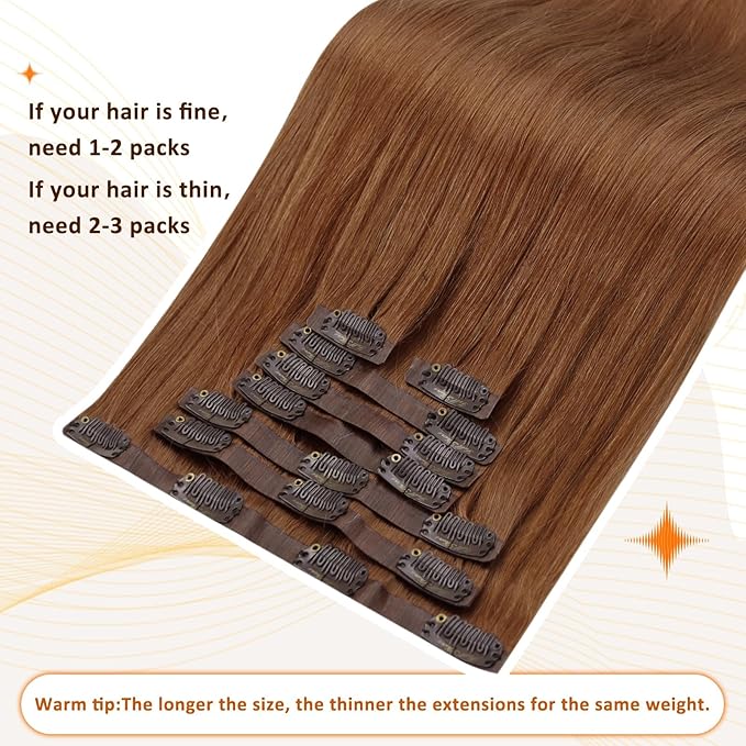Full Shine Seamless Hair Extensions Clip in Copper Brown Clip in Hair Extensions Brown Seamless Clip ins Straight Brazilian Hair Ease of Use 14 Inch 8 PCS 120 G