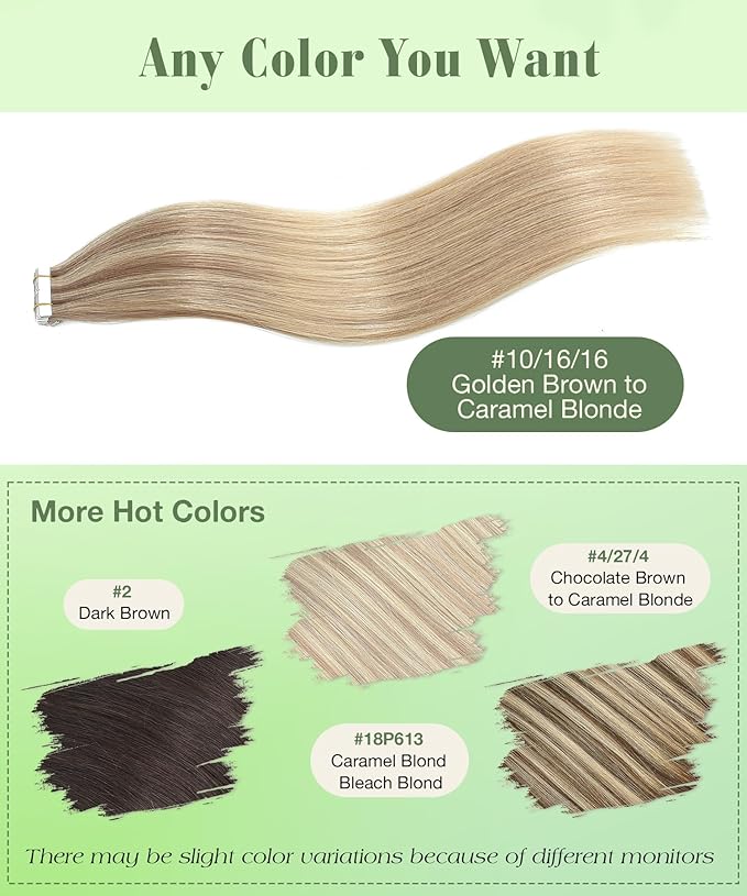 SURNEL Tape in Extensions Human Hair Balayage Golden Brown Highlighted Fading to Golden Blonde Tape in Hair Extensions 18inch 20 pcs 50g(#10/16/16-18)