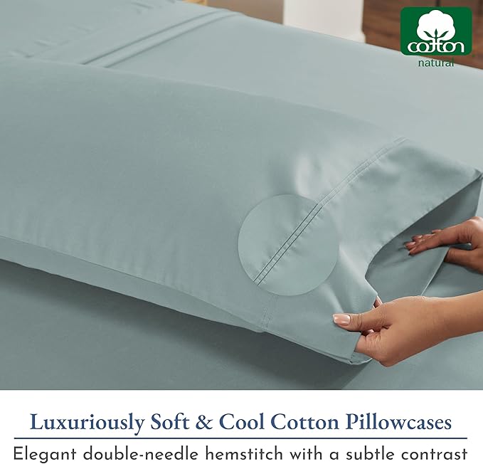 California Design Den Heirloom Soft, Smooth & Thick Certified 800 Thread Count 100% Cotton Sateen, 2 Pillow Cases King Size, Fits King Pillows (Soft Teal)