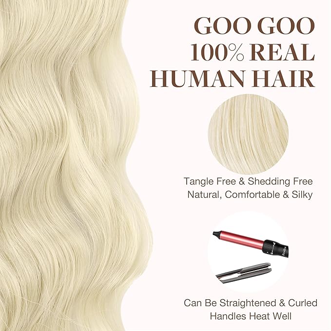 GOO GOO Tape in Hair Extensions Human Hair, 1000 Pure Platinum Blonde, 26inch 60g 20pcs, Skin Weft Seamless Invisible, Silky Straight with Thick Ends, Remy Human Hair
