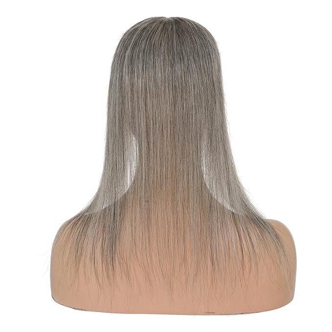 Hairro Human Hair Toppers Free Parted, 3.5x4.7" Base Hand-wovened 100% Real Hairpieces, with Invisible Clips-in for Women, for High Hairline/Adding Volume on Top, 10 Inch Dark Grey Mix Silver