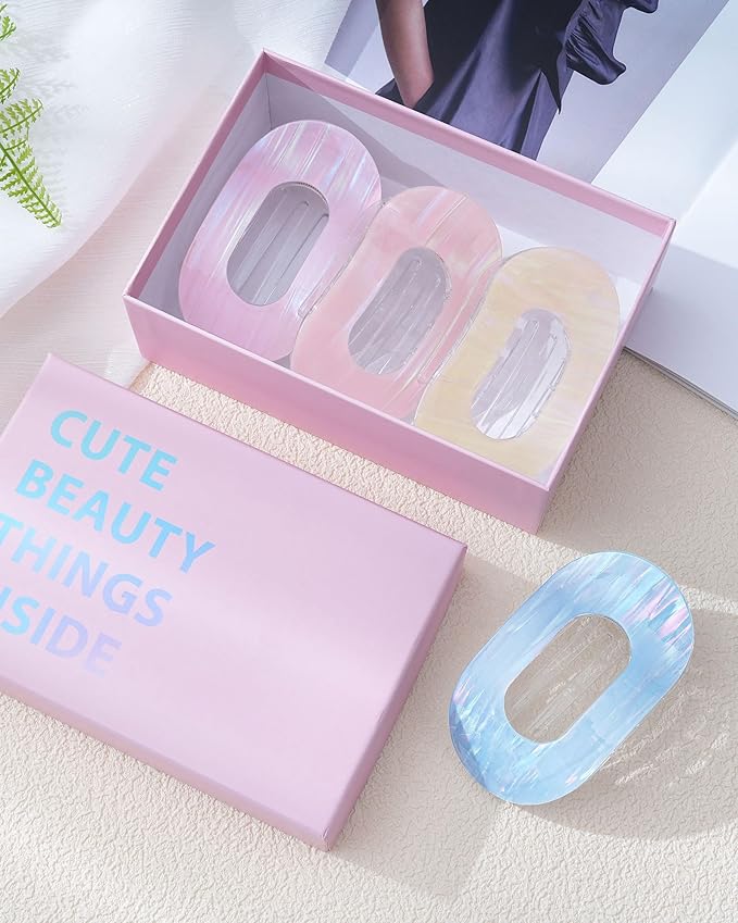 Mesovor 4 Pack French Flat Hair Clips for Women, 3.74" Nonslip Stylish Round Duckbill Lay Flat Hair Claw | Side Slide Volume Flat Hairclips for Lying Down, Yoga, Driving (Mermaid Stripes)