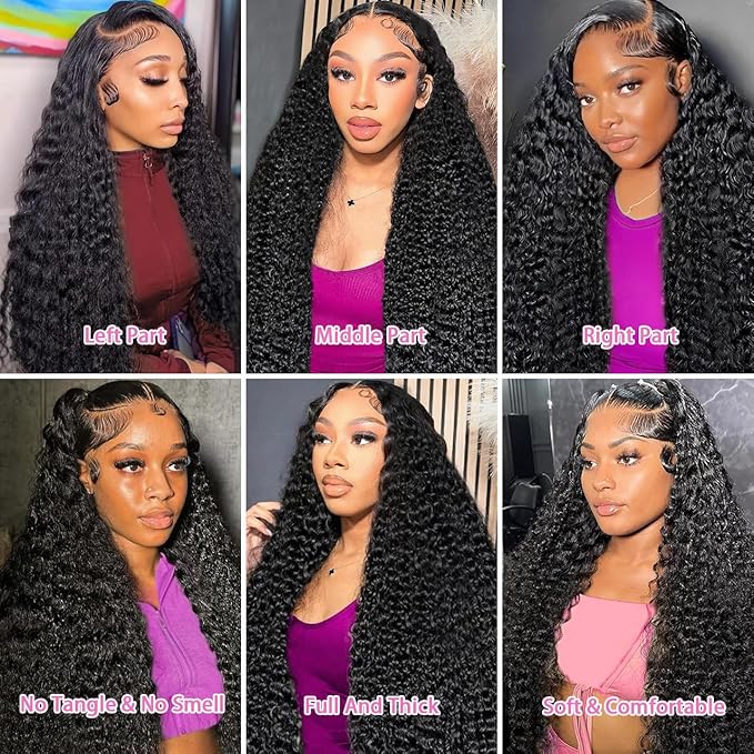 26 Inch 13x6 Deep Wave Lace Front Wigs Human Hair 200 Density 13x6 HD Lace Front Wigs Human Hair Pre Plucked Deep Curly Glueless Wig 100% Virgin Human Hair Lace Front Wigs for Women
