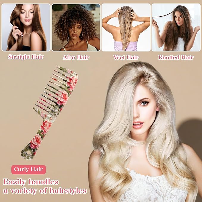 Wide Tooth Comb,Effortless Tangle Removal for Curly, Wet, Long Hair Wet,Cute Aesthetic Design for Women Men and Girls (Red-04)