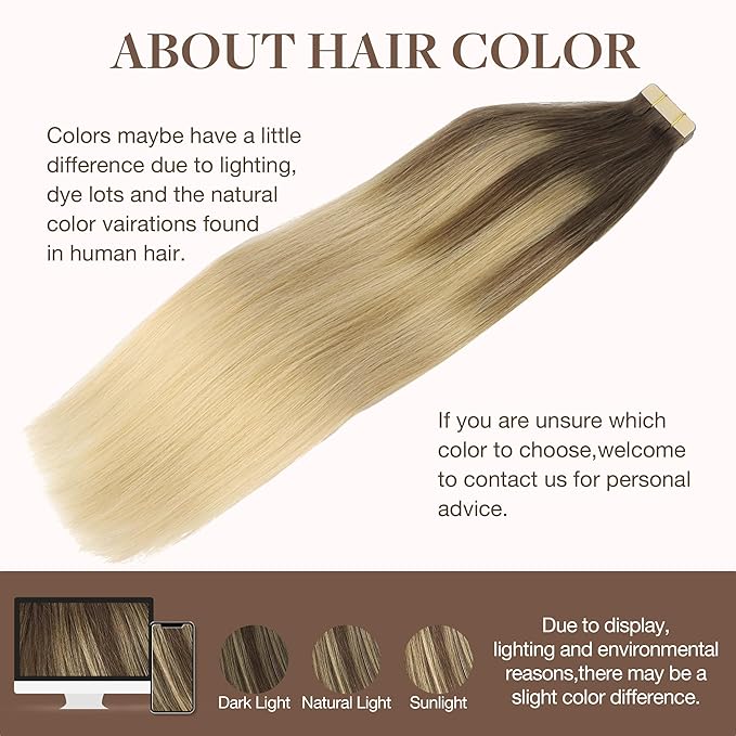 GOO GOO Tape in Hair Extensions Human Hair, 4/18 Balayage Chocolate Brown Highlighted Dirty Blonde, 12inch 80g 40pcs, Skin Weft Seamless Invisible, Silky Straight with Thick Ends, Remy Human Hair