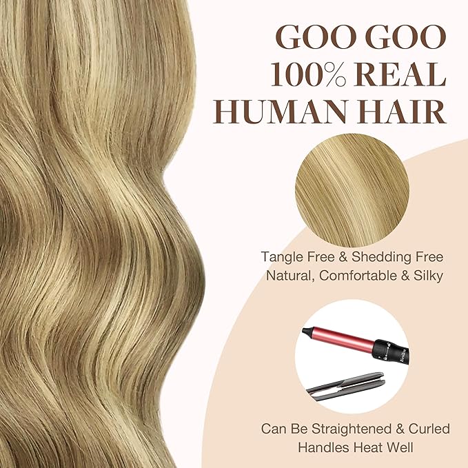 GOO GOO Tape in Hair Extensions Human Hair, 16/22 Light Blonde Highlighted Golden Blonde, 12inch 80g 40pcs, Skin Weft Seamless Invisible, Silky Straight with Thick Ends, Remy Human Hair