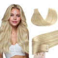 GOO GOO Tape in Hair Extensions Human Hair, 18ET90A Natural Blonde Balayage, 14inch 50g 20pcs, Skin Weft Seamless Invisible, Silky Straight with Thick Ends, Remy Human Hair