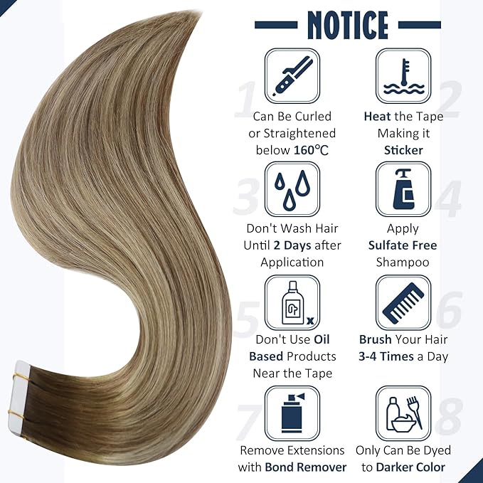 Full Shine Tape in Hair Extensions 22Inch Skin Weft Tape in Color Dark Brown 3 Fading to 8 and 22 Blonde Seamless Remy Invisible Natural Human Hair Extension 20Pcs for Women 50Gram Soft