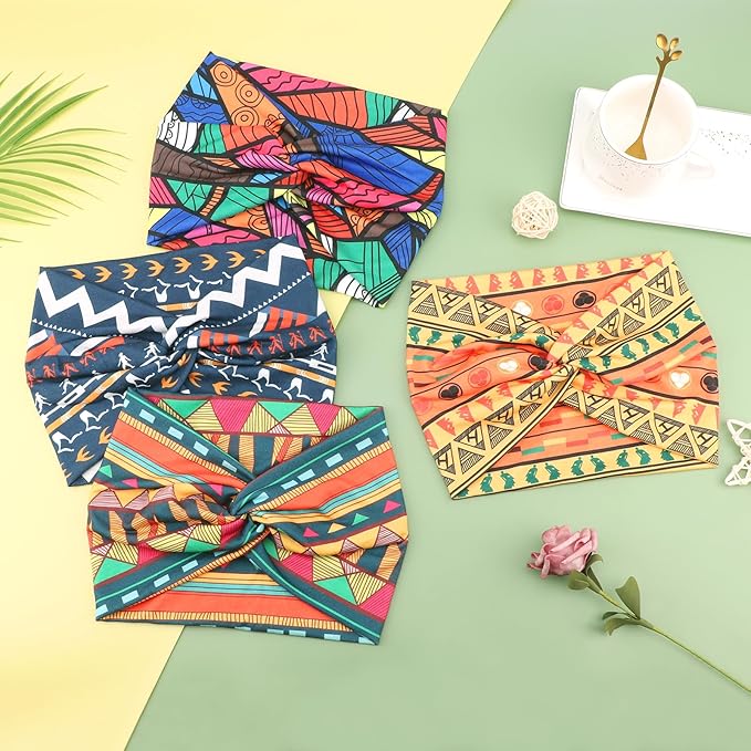 DRESHOW 4 Pack Turban Headbands for Women Wide Vintage Head Wraps Knotted Cute Hair Band Accessories
