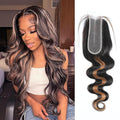 Body Wave 2x6 HD Lace Closure P1B/30 Highlight Brown Black Human Hair Transparent Lace Closure 2x6 Long Deep Middle Part 100% Raw Virgin Human Hair 12 Inch 150% Density
