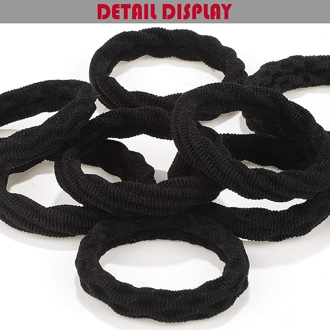 WILLBOND 60 Pieces Seamless Hair Ties Ponytail Holders, Cotton No Crease Hair Band for Women,girl,thick Heavy and Curly Hair, 4 Styles(Black, Fresh Style)