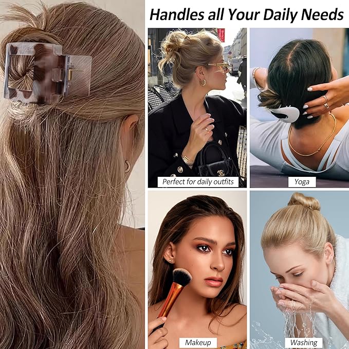 Velscrun Flat Hair Clips for Women Girls, Tortoise Color Lay Flat Claw Clips, Strong Hold Large Hair Clip for Thick Hair, French Duck Billed Hair Jaw Claw Clip, Non Slip Grip for Daily Styling