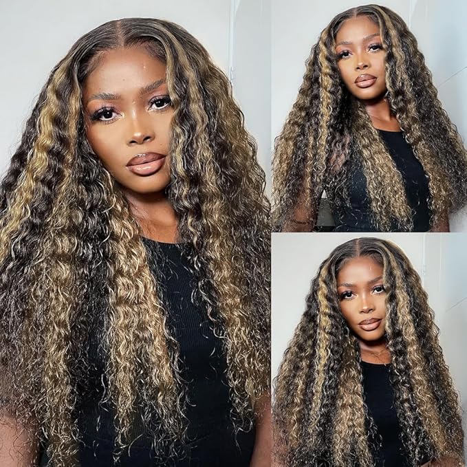 bangjazz 32 Inch 13x4 HD Lace Front Wigs Human Hair 180% Density 1b/27 Balayage Deep Wave Lace Frontal Wigs Blonde with Black Colored Lace Front Wig Human Hair Pre Plucked for Black Women Glueless Wig