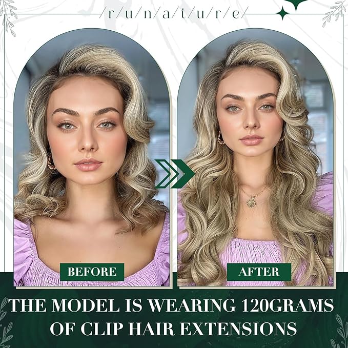 RUNATURE Clip in Extensions Real Human Hair Highlight Hair Extensions Clip Ins, Double Weft Straight Remy Hair, Can Be Styled 14 Inch 50g 3pcs #8P60 Light Brown Highlight Platinum Blonde