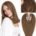 Rich Choices Human Hair Toppers for Women-100% Real Remy Hair Topper No Bang-Upgraded 150% Density 9 * 12CM Lace Base-Clip in Hairs Topper for Thinning Hairs-14Inch #4 Medium Brown