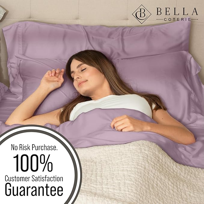Bella Coterie | Luxury Bamboo Queen Size Pillowcase Set | 100% Organically Grown Bamboo Viscose | Ultra Soft | Cooling | 2 Pcs [Lilac]
