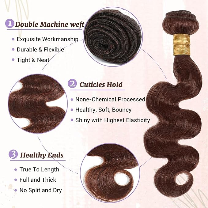 4# Body Wave Bundles Human Hair Chocolate Brown Color Body Wave Bundle 100% Real Human Hair And True To Length 12 14 16 Inch 3 Pcs/Pack