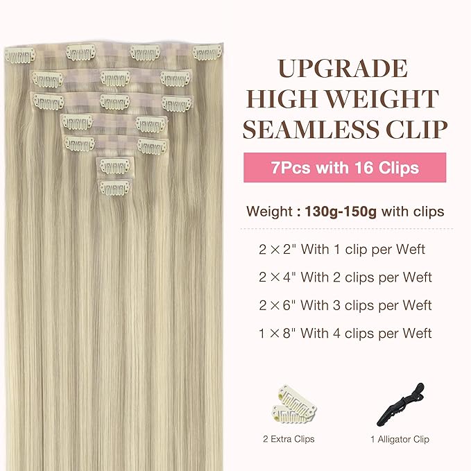 GOO GOO Clip-in Hair Extensions Real Human Hair, Remy Human Hair Extensions Clip ins for Women, Natural Human Hair, 22inch 150g 7Pcs, 17/22/60 Balayage Ash Blonde to Platinum Blonde