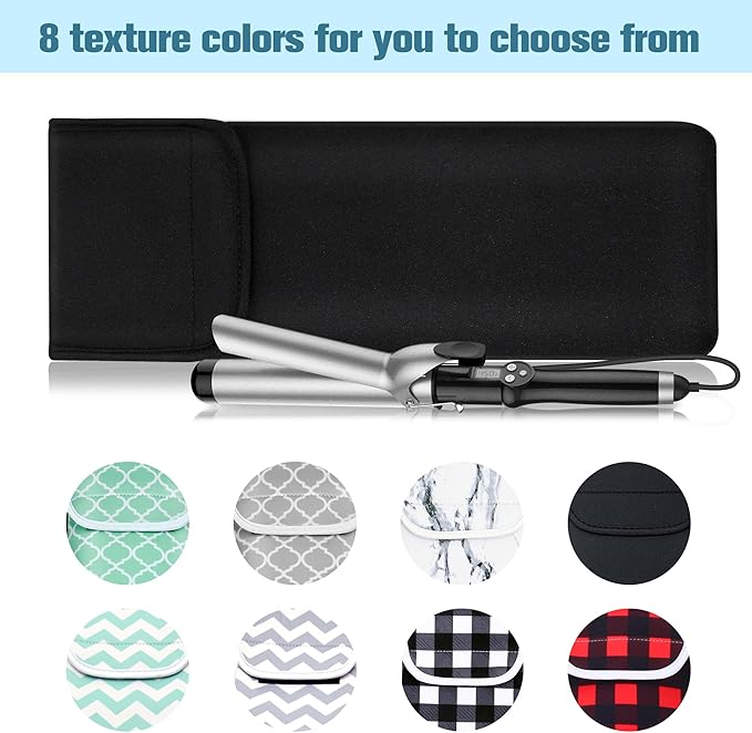 Women's Heat Resistant Neoprene Curling Iron Holder Flat Iron Curling Wand Travel Storage Cover Case Bag Pouch -Water-Resistant (Black)