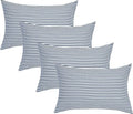 JELLYMONI 100% Natural Cotton Striped Queen Pillowcases Set, 4 Pack White and Dark Blue Stripes Pattern Printed Pillow Covers with Envelope Closure(Pillows are not Included)