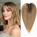 HAIRCUBE Hair Toppers For Women With Thinning 5"*5" Large Base Real Hair Toppers For Women, 14 Inch For Hand-Woven, 60g, Silk, Natural, realistic, Use Daily, Hairloss, Ombre Light Brown, with bangs