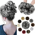 Messy Bun Hair Piece Wavy Curly Scrunchies Fluffy Donut Thick Updo Elegant Chignon Hairpieces for Women Girls, Natural Black Mix Silver Grey 1.4oz
