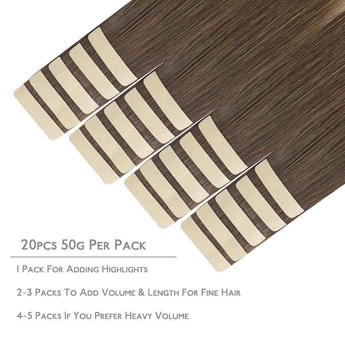 WENNALIFE Tape in Hair Extensions Human Hair, 20pcs 50g 22 inch Sandy Brown to Platinum Blonde Extensions Real Human Natural Straight Tape in Invisible Human Hair Extensions