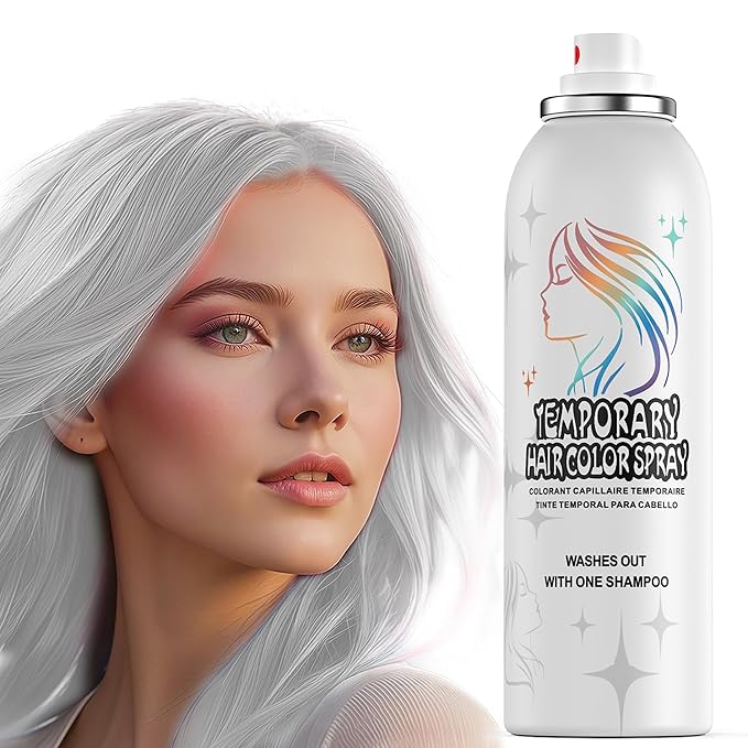Temporary Hair Color Spray | 150ml Instant Hair Spray for Adults & Kids | Washable & Non-Sticky, Gentle Formula, Silver White | Halloween, Cosplay, Costume Party, Festivals
