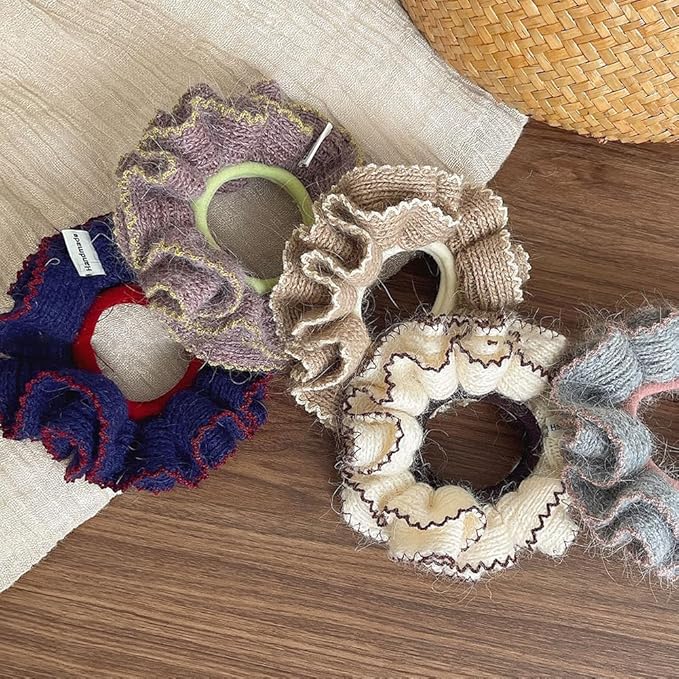 2 Pcs Soft Fabric Scrunchies for Hair,3.9 inch Medium Elastic Hair Ties Ropes Crochet Knit Silky Scrunchie for Women-Green