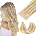 GOO GOO Tape in Hair Extensions Human Hair, 18A/613A Dark Blonde Highlighted Bleach Blonde, 20inch 30g 10pcs, Skin Weft Seamless Invisible, Silky Straight with Thick Ends, Remy Human Hair