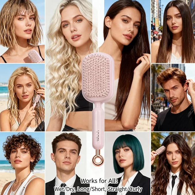 Retractable Cushion Massage Comb for Wet & Dry Hair, Anti-Static Self Cleaning Hair Brush for All Hair Types, Soft Bristles, Easy Eliminates Knots, Detangling Hairbrush for Women Men (White)