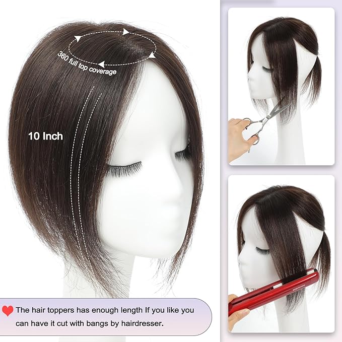Hair Toppers for Women with Thinning Hair Human Hair Toppers for Women with Thinning Hair Toppers Hair Pieces for Women 10 Inch Hair Topper Hairline Topper for Women(Medium Brown).