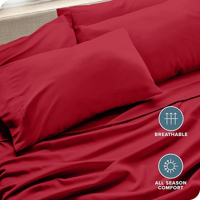 Bare Home Microfiber Bulk Pillow Cases - Standard/Queen Size Set of 4 - Cooling Pillowcases - Double Brushed - Red Pillowcases 4 Pack - Easy Care (Standard - 4 Pack, Red)