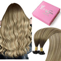 YoungSee K Tip Hair Extensions Balayage 18In Keratin Hair Extensions Human Hair Ombre Dark Brown to Brown with Blonde Straight 50s/50g