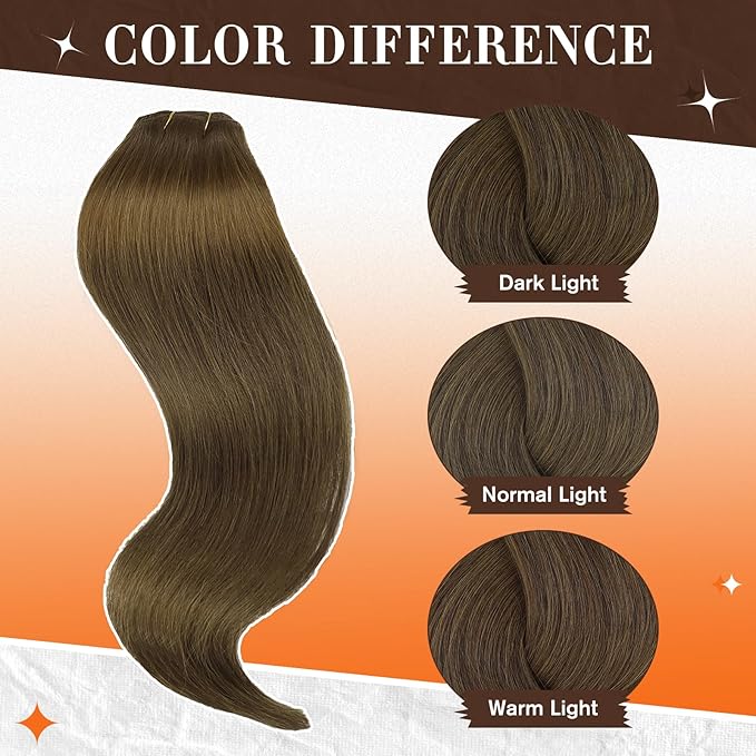 Full Shine Human Hair Clip in Extensions Brown Clip in Hair Extensions Medium Brown for Short Invisible Human Hair for Women Softness 10 Inch 60 G 3 PCS