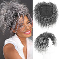 Natural Afro Kinky Curly Short Hair Toppers with Bangs Black Clip in Synthetic Wiglets Hair Pieces for Men and Women with Thinning Hair Instant Volume and Style(1B/Gray)