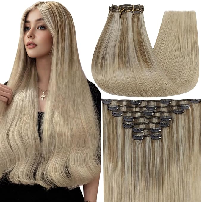 Full Shine Golden Blonde Hair Extensions Clip ins 12 Inch Teddy Bear Blonde Balayage Clip Hair Extensions for Thin Hair 95 G 7 Pcs