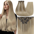 Full Shine Remy Human Hair Clip in Extensions 20 Inch Teddy Bear Blonde Balayage Invisible Hair Extensions Human Hair 120 G 7 Pcs