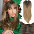 Hair Topper for Women Clip in Bangs – 18 Inch Medium Length Straight 360° Full Coverage Ombre Blonde,Synthetic Natural Looking Piece for Thinning Hair