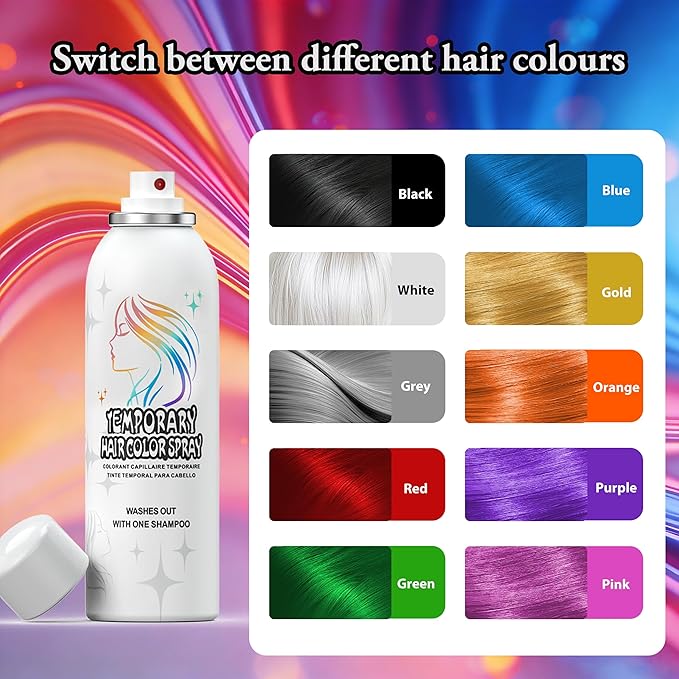 Temporary Hair Color Spray | 150ml Instant Hair Spray for Adults & Kids | Washable & Non-Sticky, Gentle Formula, Orange | Halloween, Cosplay, Costume Party, Festivals