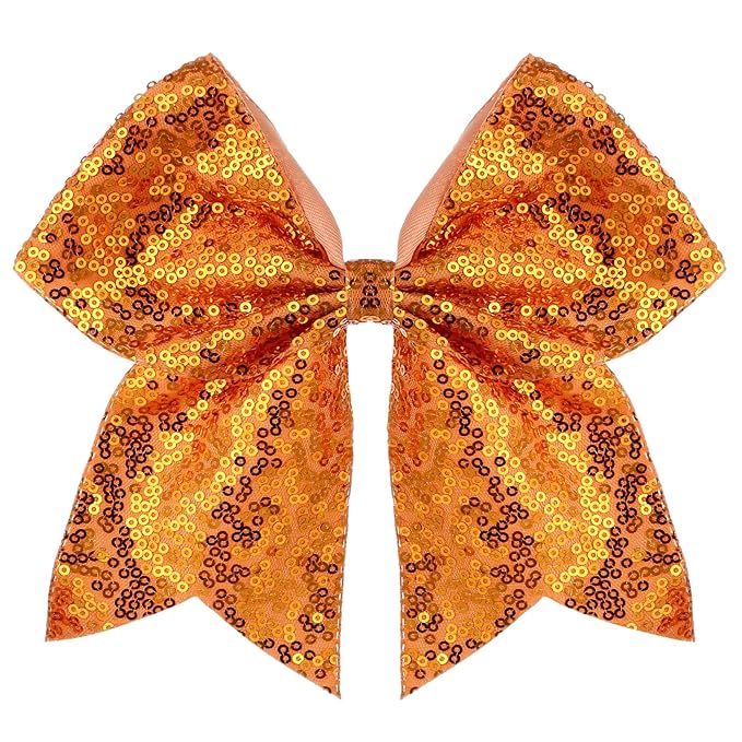 Large Glitter Cheer Bows Clips, Jumbo Big 7 Inch Cheerleading Sequin Hair Bow Hair Accessories for Teens Girls Football Sports Cheerleader Outfit Uniform (Bright Orange)