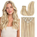GOO GOO Clip in Hair Extensions Real Human Hair, Remy Human Hair Extensions Clip ins for Women, Natural Human Hair, 20inch 120g 7 Pcs, #18F/60A Balayage Light Wheat Platinum Blonde