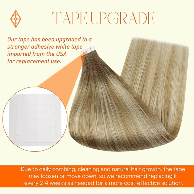 Full Shine Blonde Tape in Hair Extensions Balayage 20 Inch Adhesive Hair Extensions Tape ins 6/27/60 Ombre Invisible Tape in Hair Extensions Human Hair 50 Gram 20Pcs Seamless Tape ins