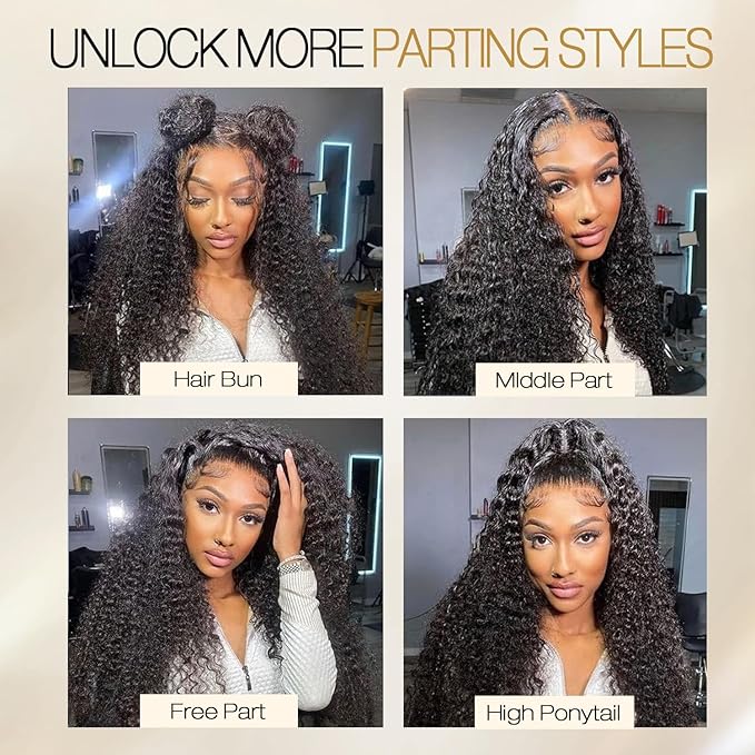 Burmese Curly Human Hair Wig with Spiral End 200% Density 360 Full HD Lace Front Wigs Human Hair Water Wave Wigs for Women 24Inch Pre Plucked with Baby Hair Tiny Knots Natural Black