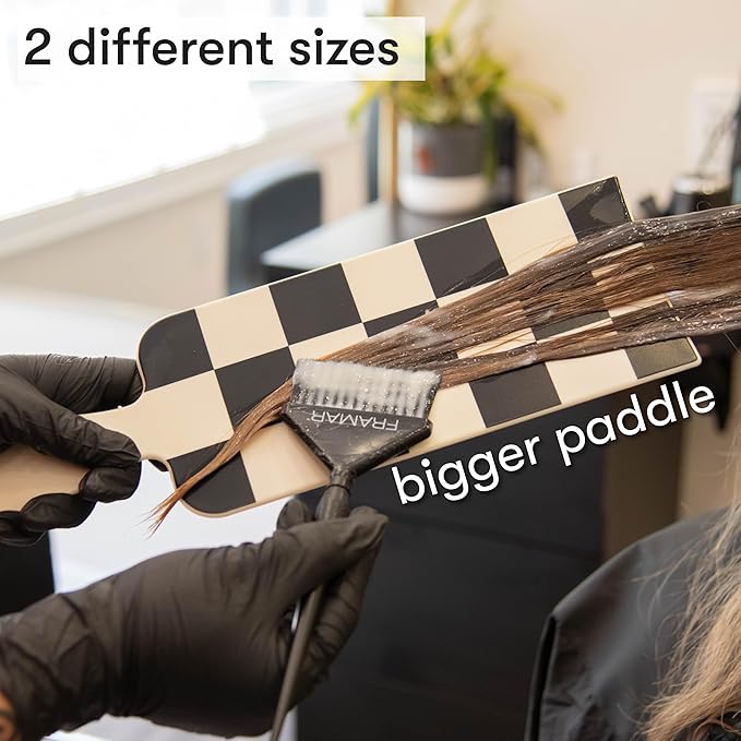 FRAMAR Checkered Balayage Board and Paddle Set - Long and Short Foil For Highlights, Highlighting Board, Hair Salon Supplies, For Enhanced Precision - 2 Pack - Cream and Black