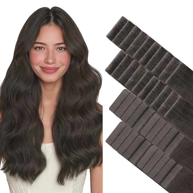 GOO GOO Invisi Edge Tape in Hair Extensions Human Hair, 1C Mocha Brown 20pcs injected with 20pcs classical tape ins, 10inch 60g, Virgin Remy Hair, Natural Look
