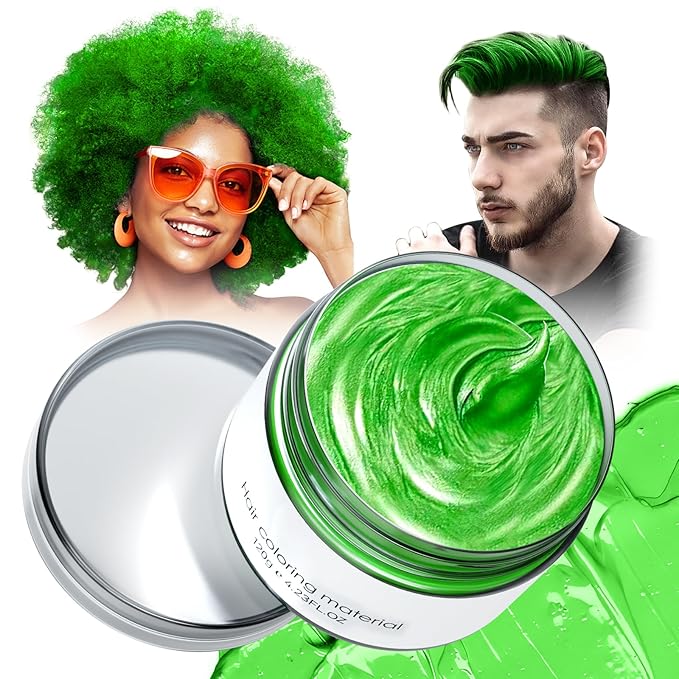 Green Hair Dye, Green Temporary Hair Color Wax, Natural Instant Hair Wax Color, Washable Hair Dye, DIY Temporary Hair Color for Teens Women Men Party Cosplay Halloween, 120g