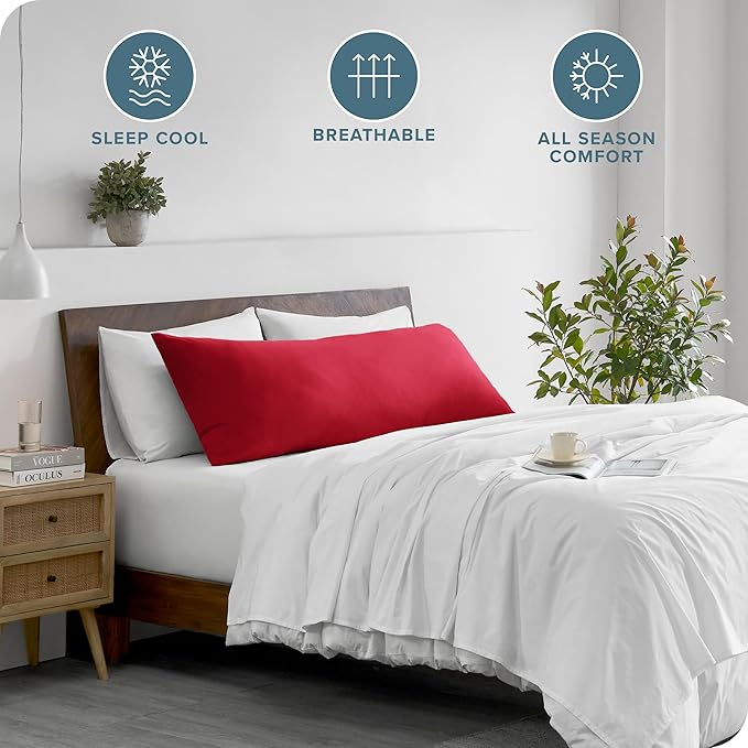 Bare Home Microfiber Body Pillow Cover - Ultra Soft - Cooling Pillowcase - Double Brushed - Pillowcase with Zipper Closure - Easy Care (21''x54'' Body Pillow Cover, Red)